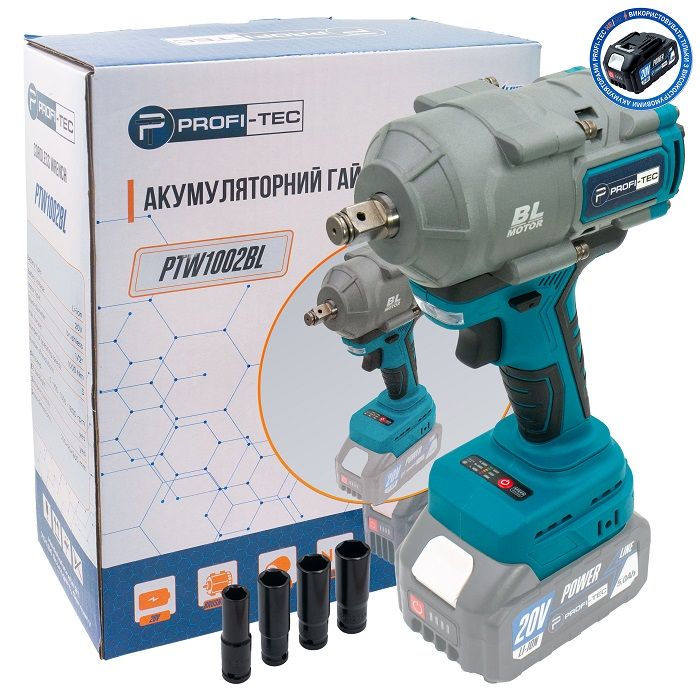 Гайковерт акумуляторний PROFI-TEC PTW1003BL POWERLine без акб