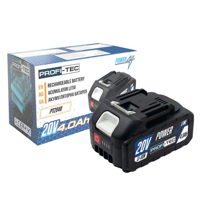 Аккумулятор 20 В на 4.0 Ач PROFI-TEC PT2040MP POWERLine высокотоковый с индикатором