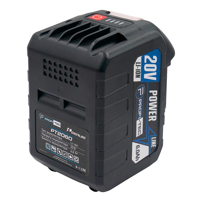 Акумулятор 20 В на 6.0 Аг PROFI-TEC PT2060MP POWERLine високострумовий з індикатором