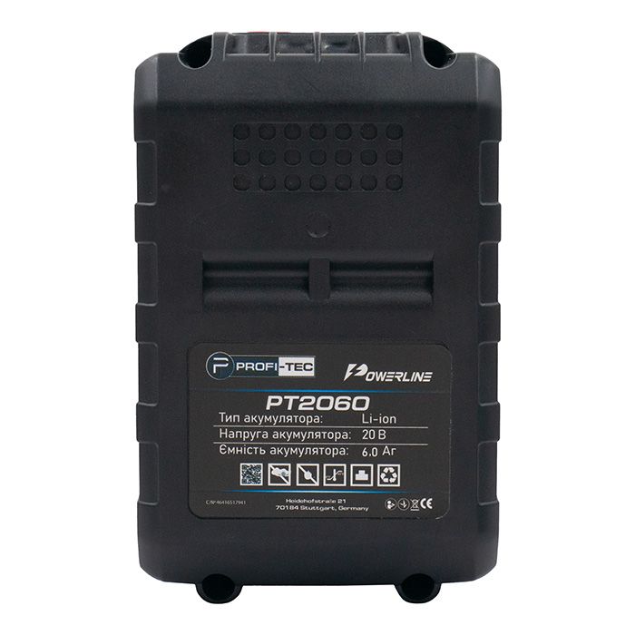 Акумулятор 20 В на 6.0 Аг PROFI-TEC PT2060MP POWERLine високострумовий з індикатором