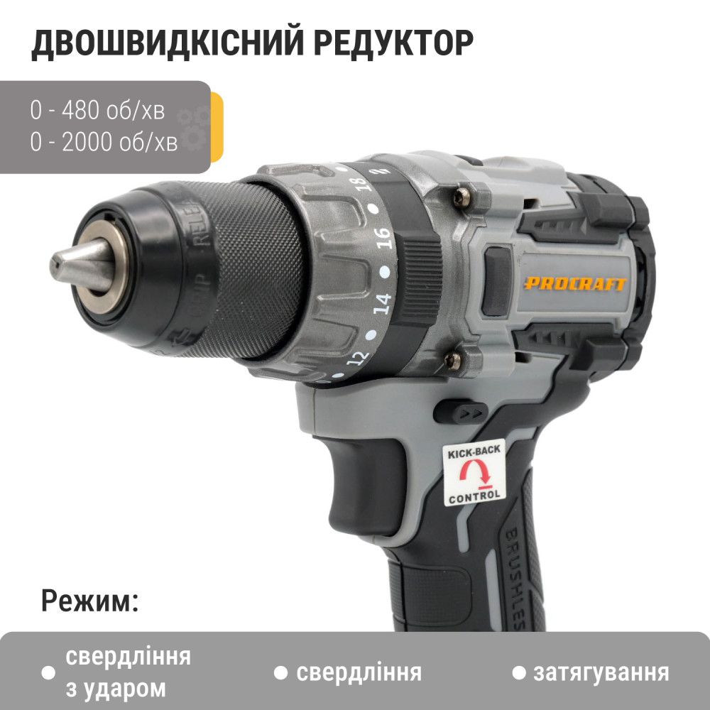 Шурупокрут акумуляторний Procraft industrial CD20A