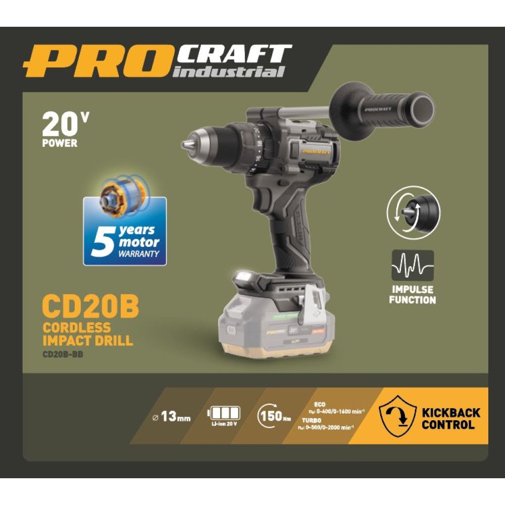 Шурупокрут акумуляторний Procraft industrial CD20B