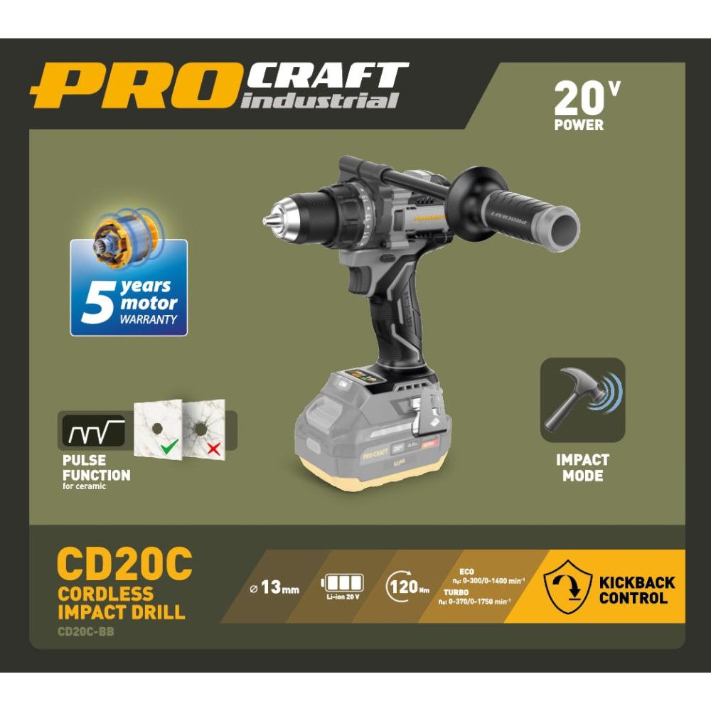 Шурупокрут акумуляторний Procraft industrial CD20C
