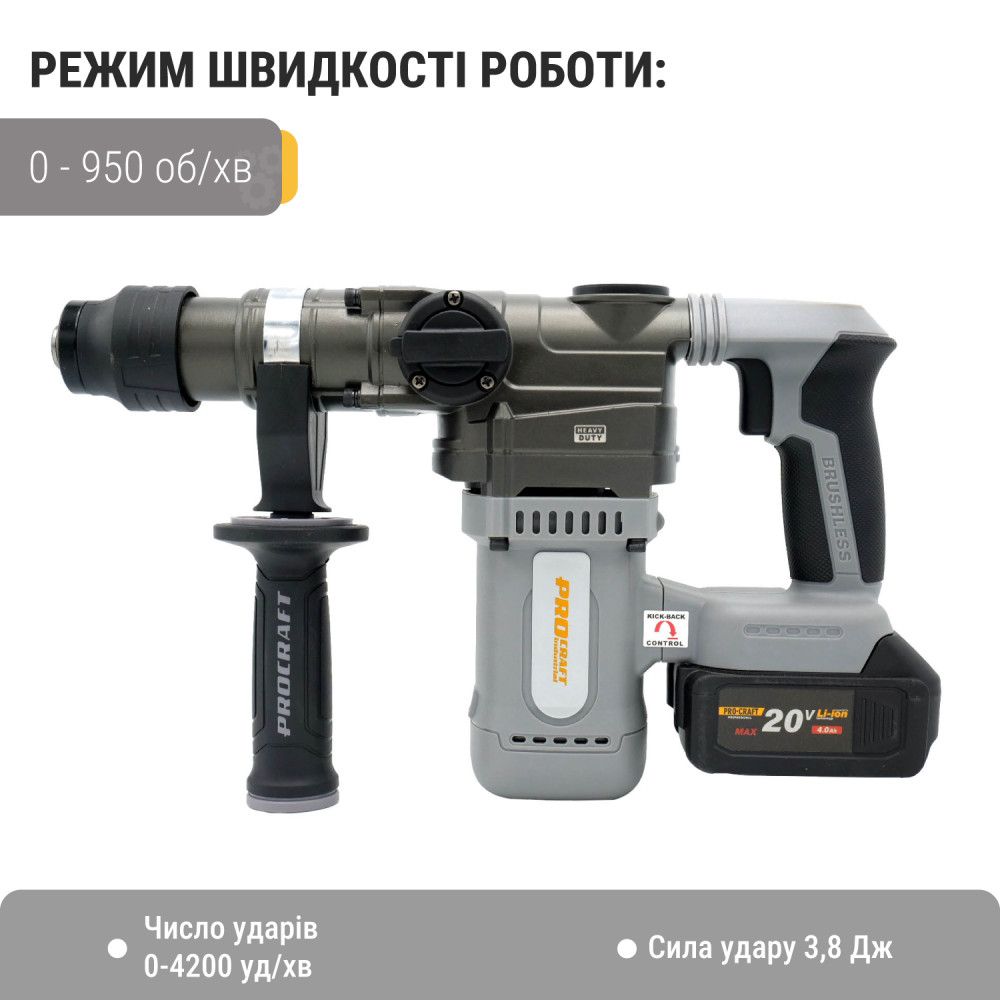 Перфоратор акумуляторний Procraft industrial HD20A (c 1 акб та зп)