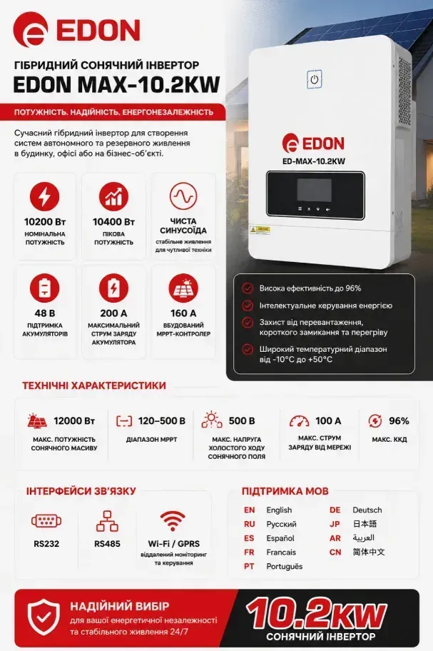 Инвертор гибридный Edon EPM-MAX-10,2KW