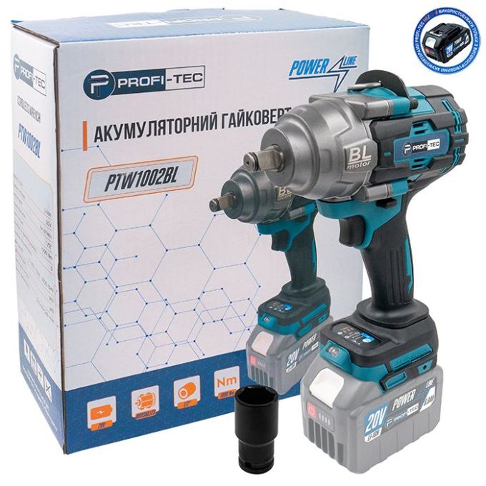 Гайковерт аккумуляторный PROFI-TEC PTW1002BL POWERLine без акб