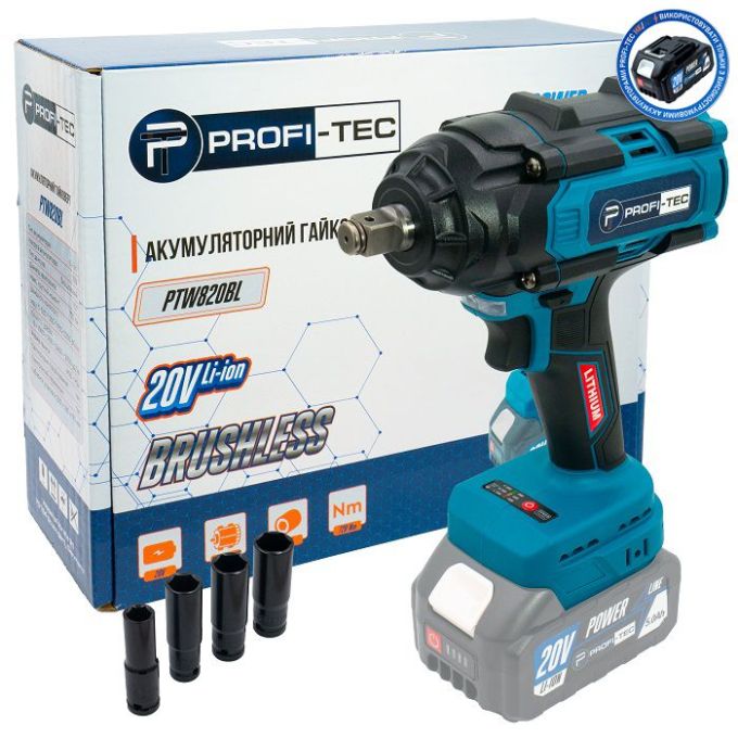 Гайковерт аккумуляторный PROFI-TEC PTW820BL POWERLine без акб