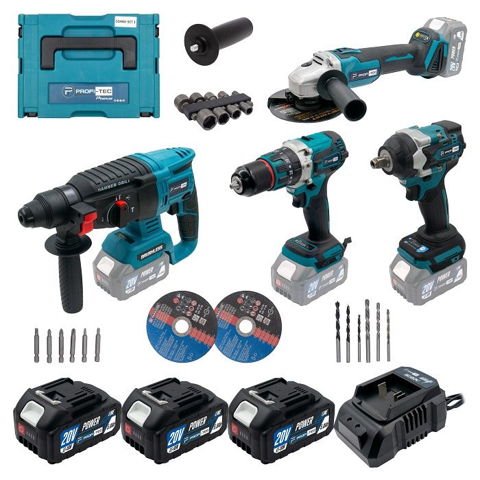 Набір інструментів акумуляторний PROFI-TEC Combo Set 4/2 POWERLine CBH20BL, DHP485BL, DGA20BL, DTW500BL