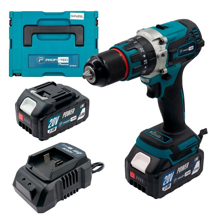 Шуруповерт акумуляторний PROFI-TEC DHP485BL POWERLine 4.0 Аг 2шт