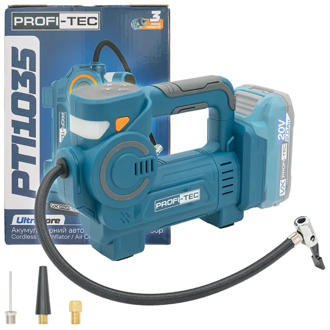 Автомобильный компрессор аккумуляторный PROFI-TEC PTI1035 без АКБ и ЗУ