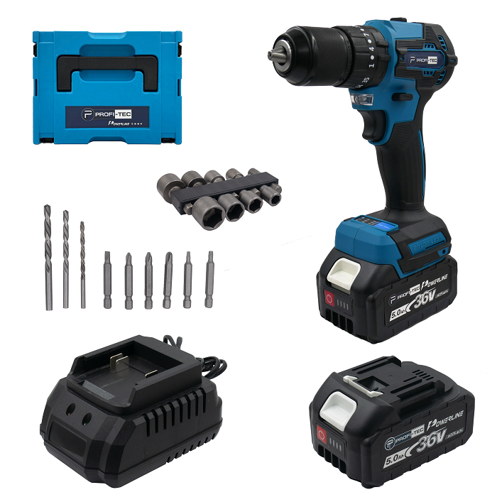 Шуруповерт акумуляторний PROFI-TEC PCD4536BL POWERLine 2шт х 5.0 Аг