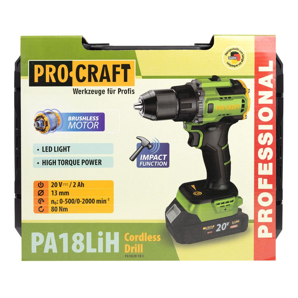 Шурупокрут акумуляторний Procraft PA18LiH з ударом