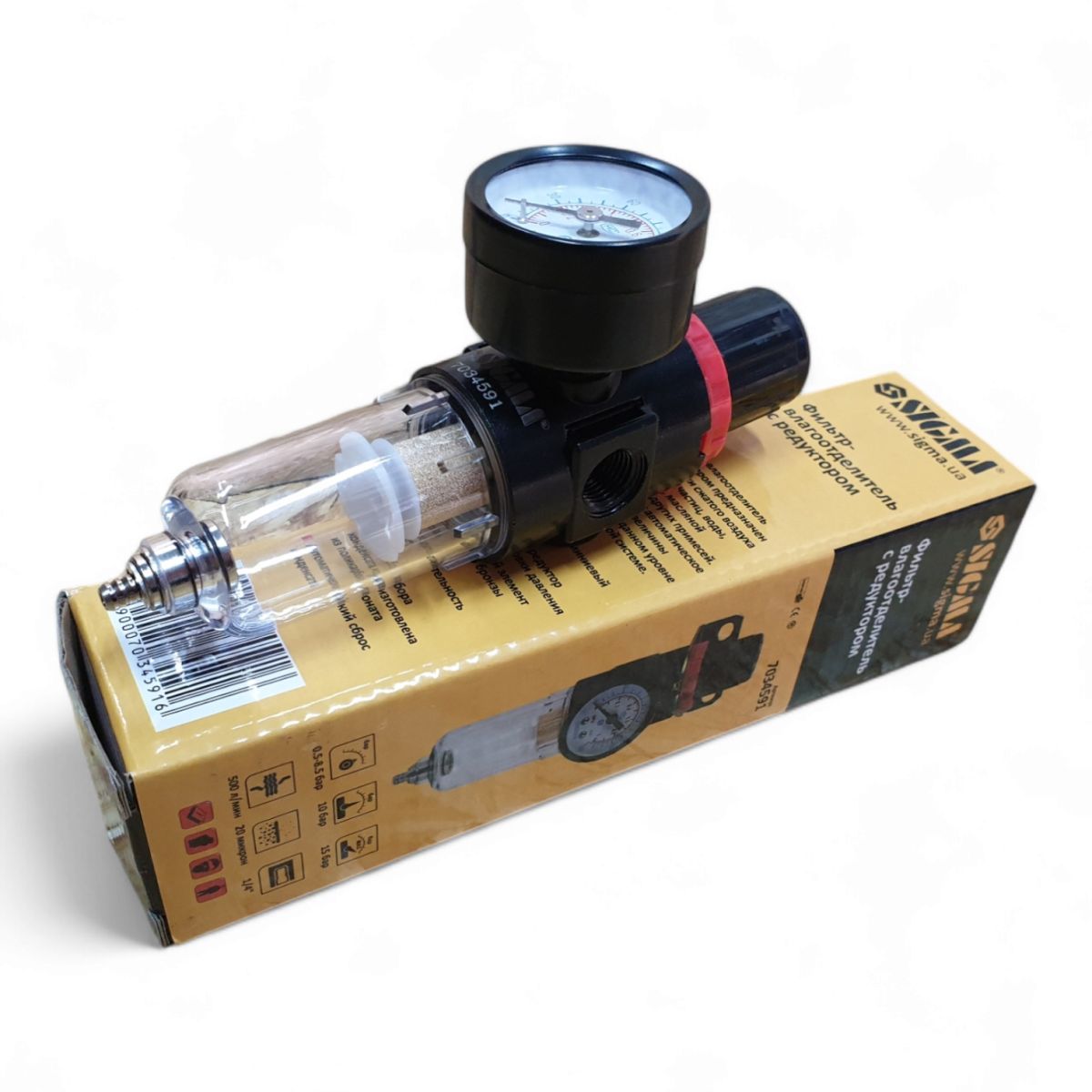 Фильтр влагоотделитель с редуктором 500 л.мин 1/4" Sigma 7034591