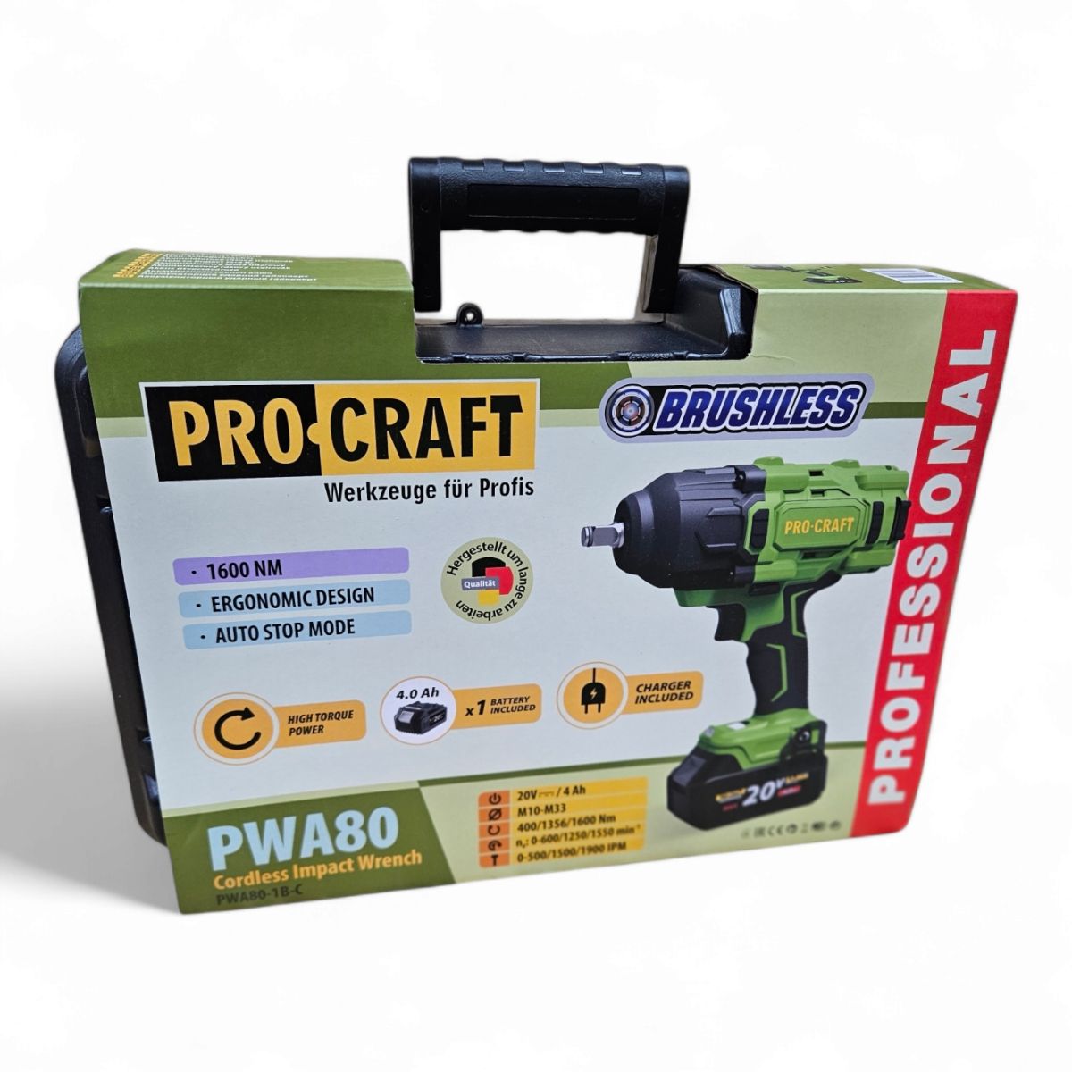 Гайковерт акумуляторний безщітковий 1/2" 1600 Nm Procraft PWA80 Німеччина