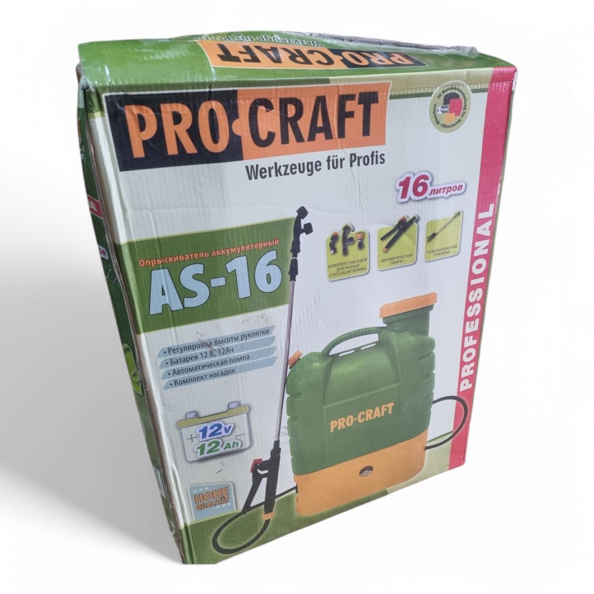 Опрыскиватель аккумуляторный садовый 16л Procraft AS-16 Германия