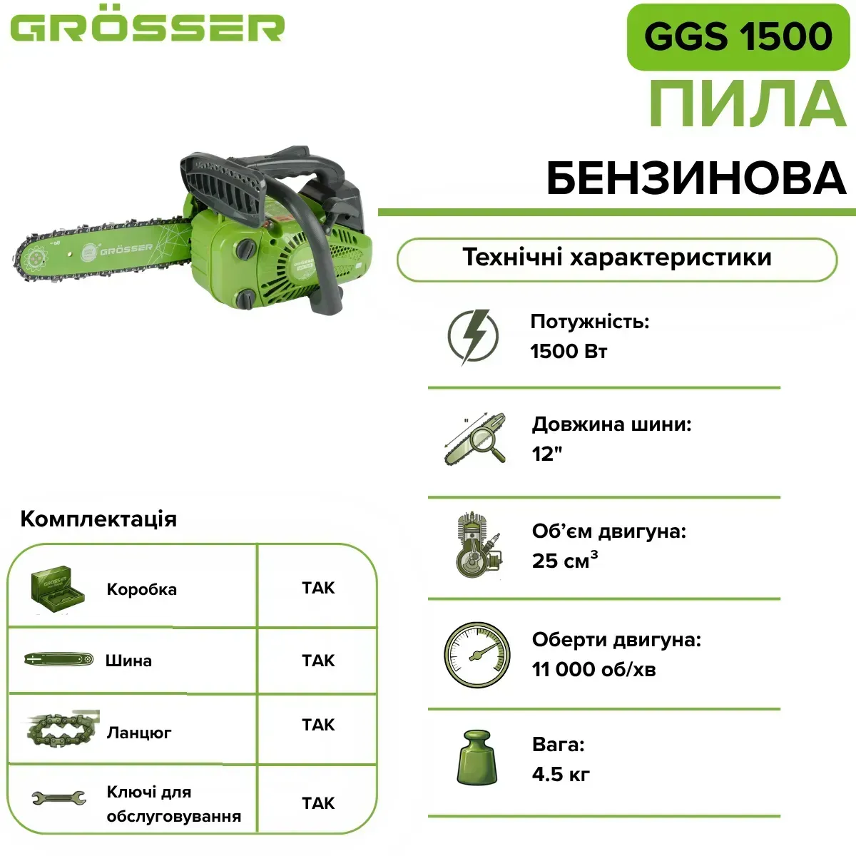 Бензопила Grosser GGS 1500