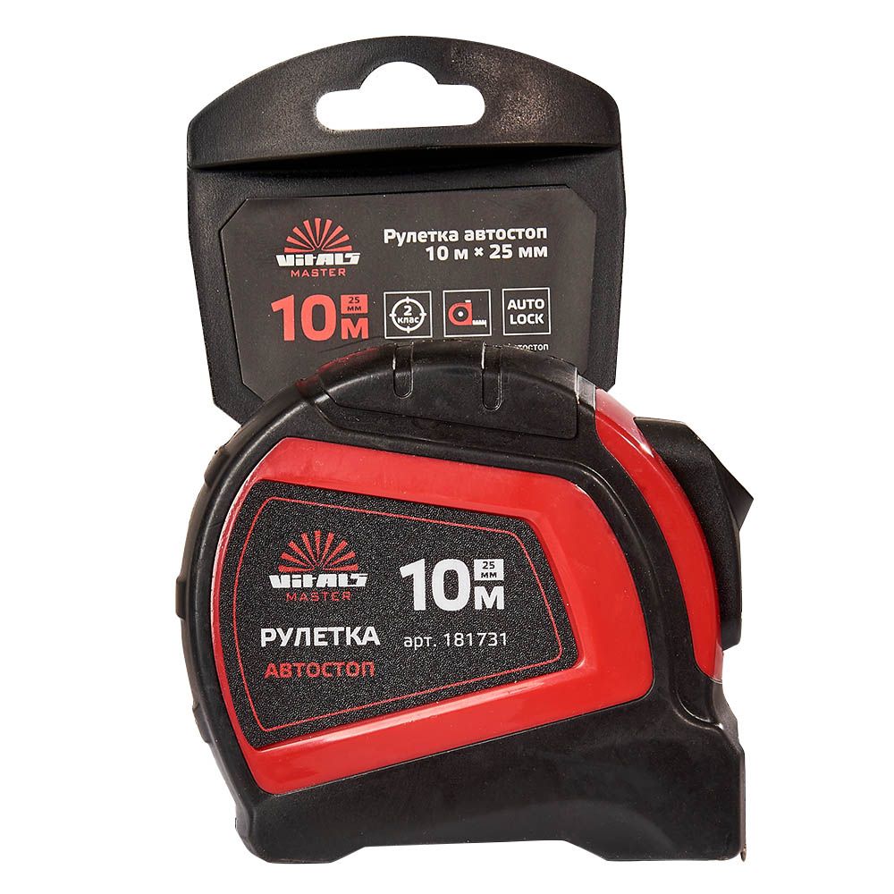 Рулетка 10 м×25 мм автостоп Vitals Master 181731