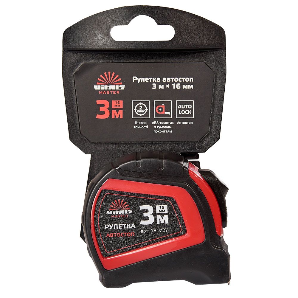 Рулетка 3 м×16 мм автостоп Vitals Master 181727