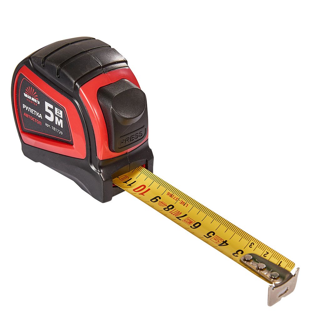 Рулетка 5 м×25 мм автостоп Vitals Master 181729