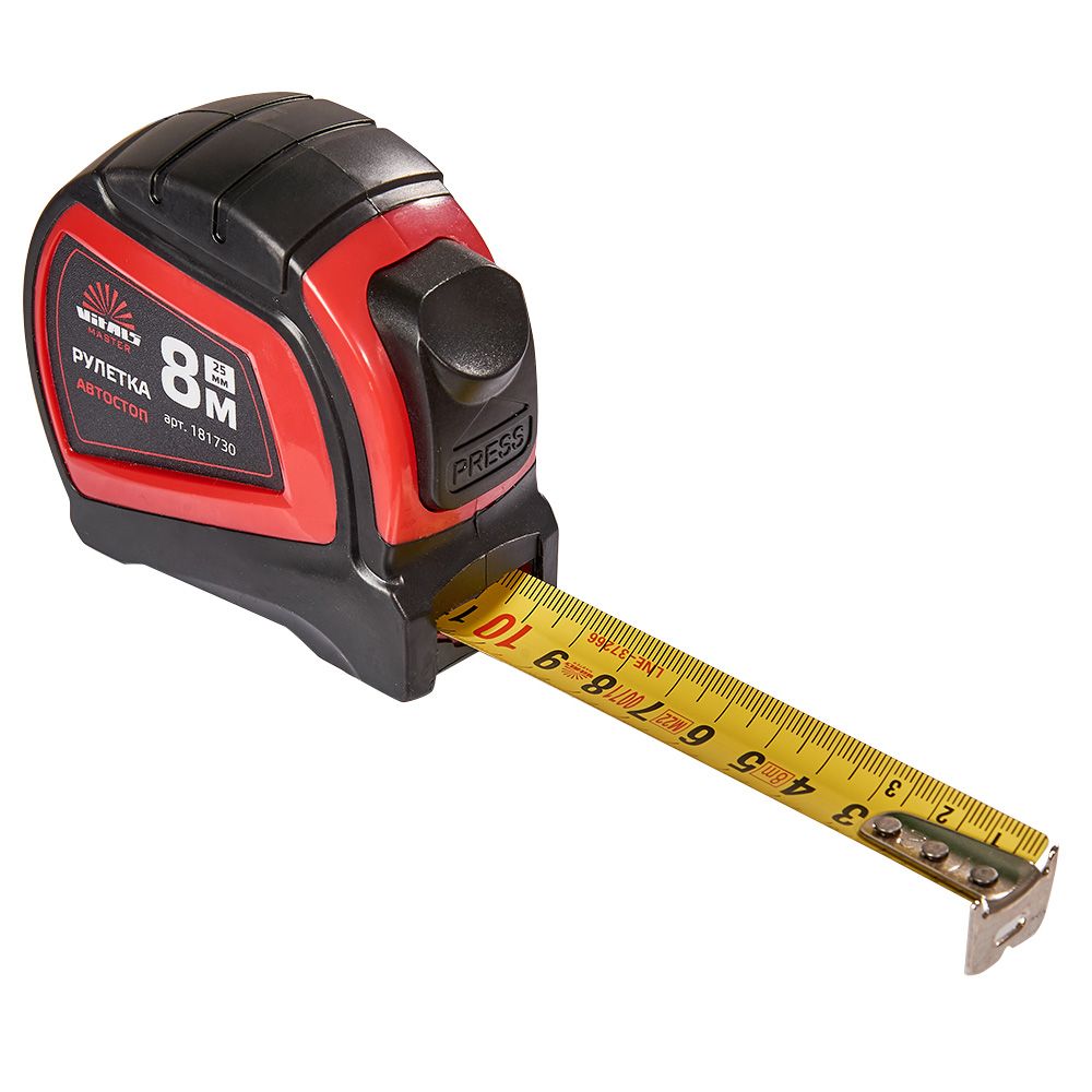 Рулетка 8 м×25 мм автостоп Vitals Master 181730