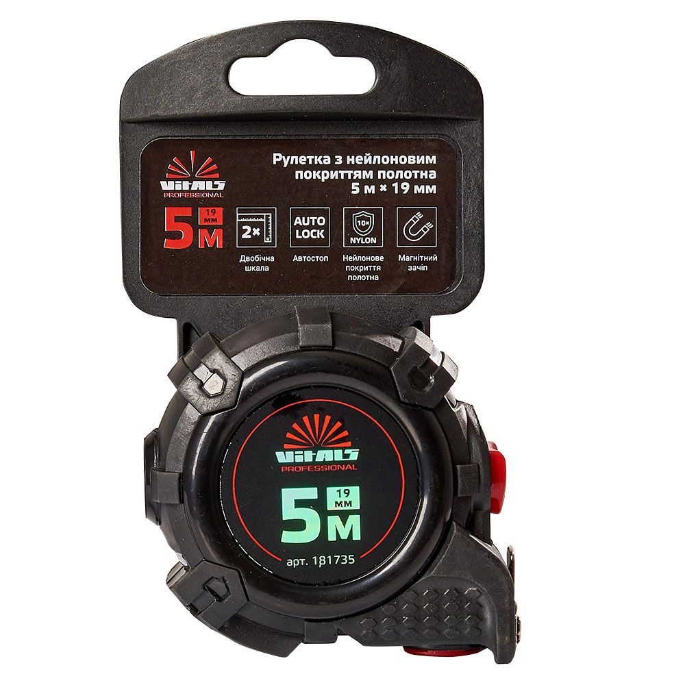 Рулетка 5м×19мм автостоп Vitals Professional 181735