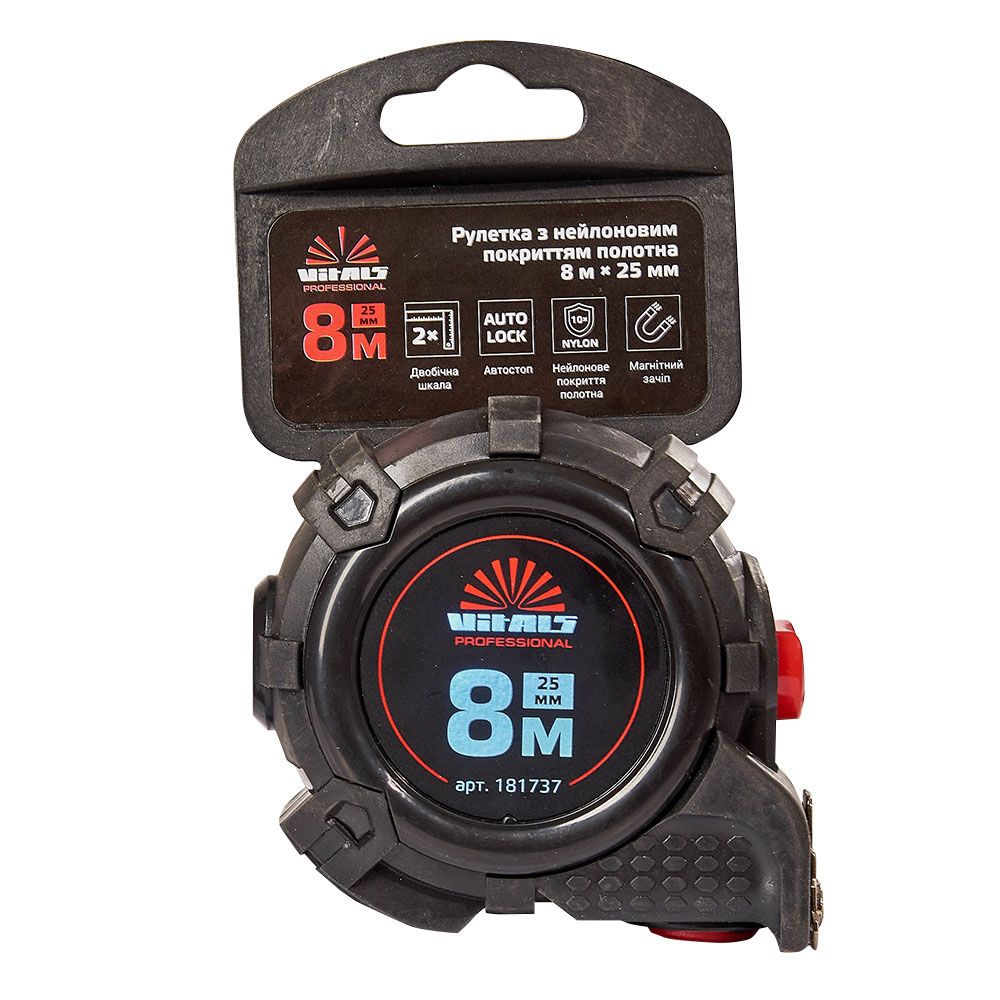 Рулетка 8 м×25 мм автостоп Vitals Professional 181737