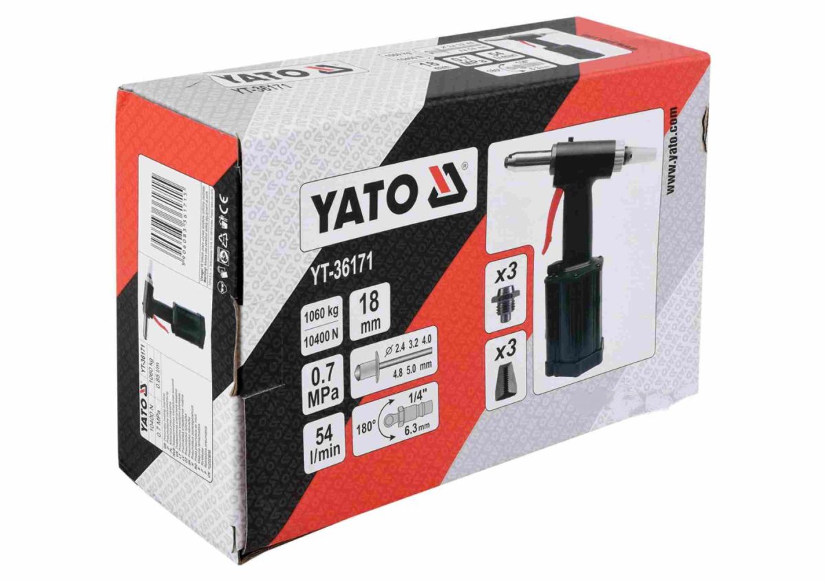 Пневмозаклепочник для заклепок 2.4-5 мм YATO YT-36171